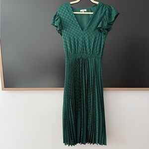 V-Neck Dress with Pleated Skirt